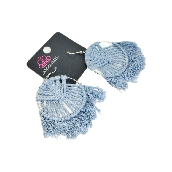 🌲10/$20.  Paparazzi MACRAME Blue Earring Tassel Fringe - Picture 2 of 2
